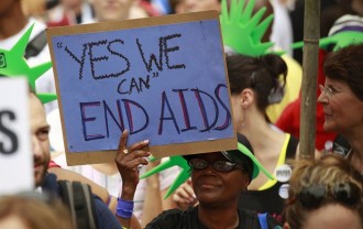 AIDS activists take part in a rally across from the White House in Washington